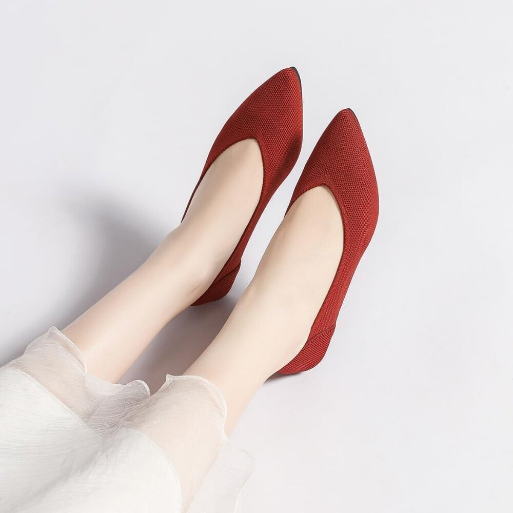 Women's Red Casual Dressy Ballet Pointed Toe Leopard Flats Mesh Office Shoes - Picture 5 of 6